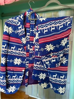 ❄️OppoSuits Purple Lined Holiday Jacket with Blue Pattern Panel